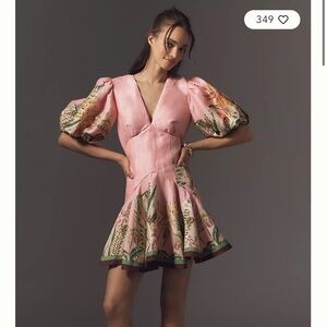 Alemais Pink Fit and Flare Mini Dress with Puff Sleeves